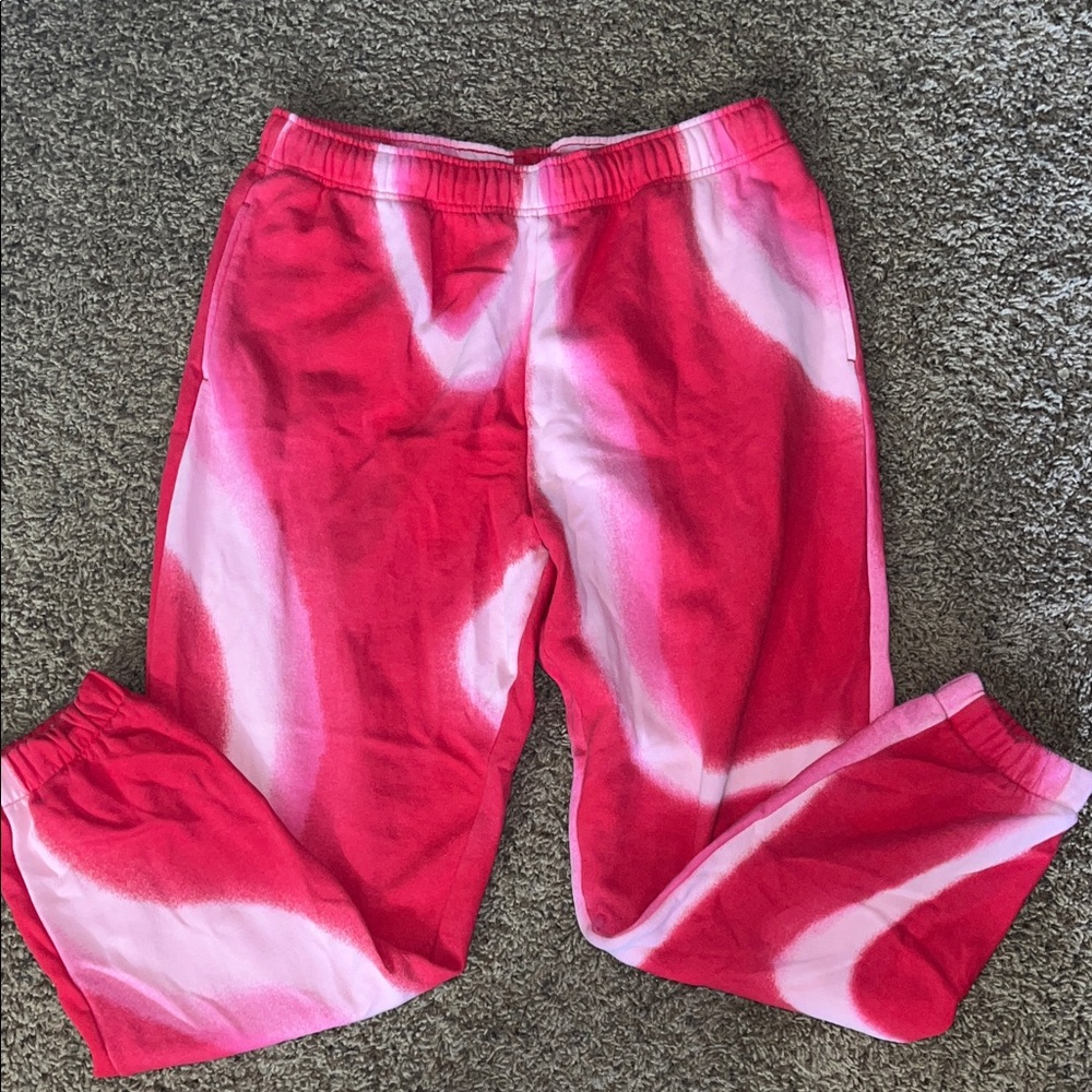 Red and pink tye dye sweatpants